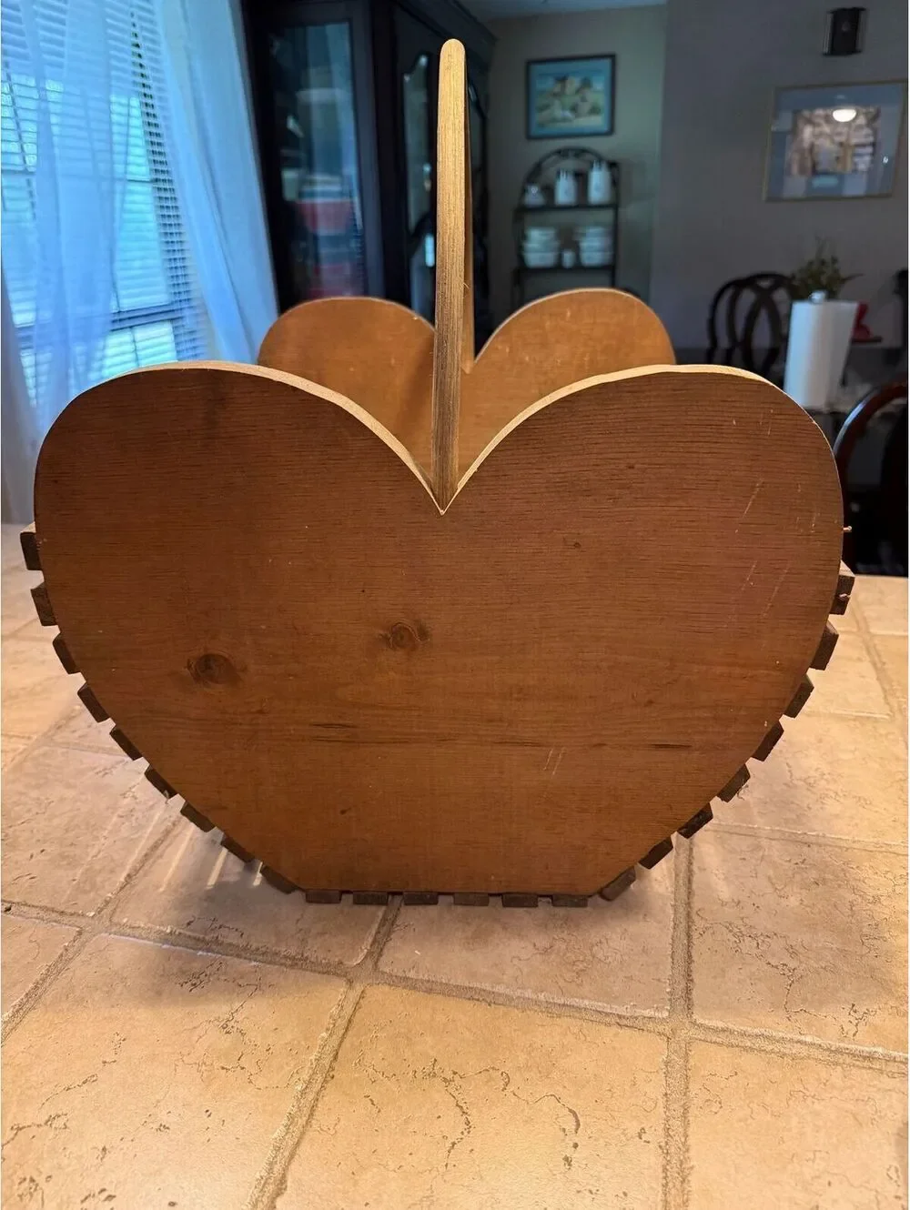 Very large wooden heart basket.see pictures and live. Handle looks crooked.